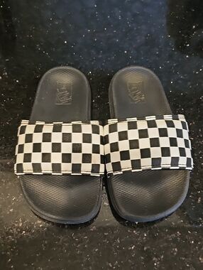 Vans Kids Black and White Checker Slide Sandals